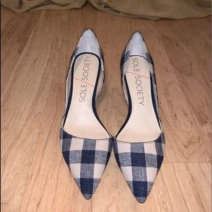 Navy checkered kitten heels